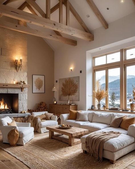 Modern Cottage Living Room, Great Room Layout, English Farmhouse, Country Style Interiors, Country Modern Home, Log Cabin Interior, White Bedroom Decor, Dream Life House, Cottage Living Rooms