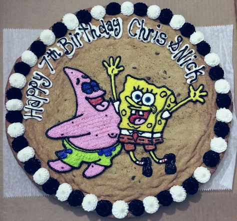 Spongebob and Patrick cookie cake Spongebob Cookie Cake, Great American Cookie Cake Designs, Spongebob Ideas, Spongebob Squarepants Party, Cookie Cake Designs, Spongebob Cake, Spongebob And Patrick, Cookie Decoration, Spongebob Party