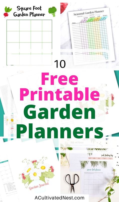 10 Free Printable Garden Planners- These free printable garden planners will help you plan your best garden ever! Whether you're growing vegetables or flowers, they're sure to help! | #gardening #gardenPlanner #gardeningTips #vegetableGarden #ACultivatedNest Garden Templates, Garden Planning Template, Garden Planner Layout, Garden Journal Printables Free, Free Garden Planner Printable, Garden Journal Template, Plant Planner Printable, Gardening Journal Printables, Gardening Printables