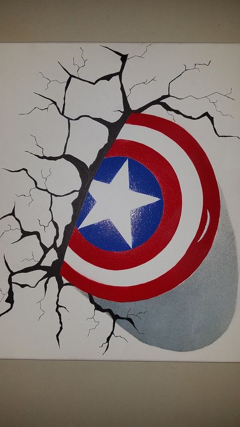 Captain America Shield Painting, Cool Marvel Paintings, Marvel Pop Art Painting, Marvel Wall Painting Ideas, Captain America Painting Easy, Avengers Acrylic Painting, Avengers Painting Ideas On Canvas, Marvel Wall Painting, Marvel Parking Spot Painting