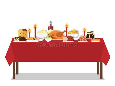 Holiday dinner table. Vector illustration of Christmas food on the table in flat #Sponsored , #Ad, #SPONSORED, #dinner, #Vector, #food, #table Table With Food Drawing, Dinner Table Drawing, Christmas Dinner Illustration, Dinner Table Illustration, Food On Table, Dinner Illustration, Living Room Illustration, Table Vector, Thanksgiving Drawings