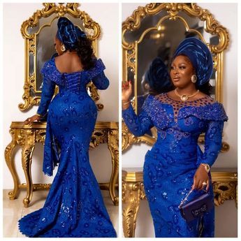 Traditional African Attire, Blue Lace Maxi Dress, Nigerian Wedding Dress, Lace Dress Classy, Engagement Gowns, Nigerian Lace Styles Dress, Nigerian Lace Styles, African Lace Styles, Red Carpet Style