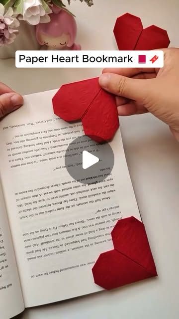 Paper Craft on Instagram: ""Make Your Own Paper Heart Bookmark!" 📕🔖   #diy #origamifun #handmadediy #craftingwithkids #paper #art #artist #handmade #paperart #artwork #papercrafts #straykids #car #kids #kidsofinstagram #craft #origami #paperartist #papercut #papier" Origami Heart Bookmark Tutorial, How To Make A Paper Heart, Heart Bookmark Origami, Craft Origami, Make Your Own Paper, Bookmark Diy, Origami Bookmark, Heart Bookmark, Origami Heart