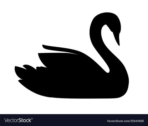 Swan Illustration Design, Black Swan Illustration, Swan Vector, Swan Silhouette, Black Swan Tattoo, Water Cartoon, Swan Drawing, Swan Tattoo, Aquatic Birds