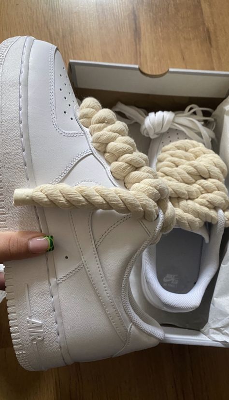 Rope Laces Af1 Outfit, Rope Af1, Custom Shoes Diy, Nike Shoes Girls, Pretty Shoes Sneakers, All Nike Shoes, Cute Nikes, Aesthetic Shoes, Swag Shoes