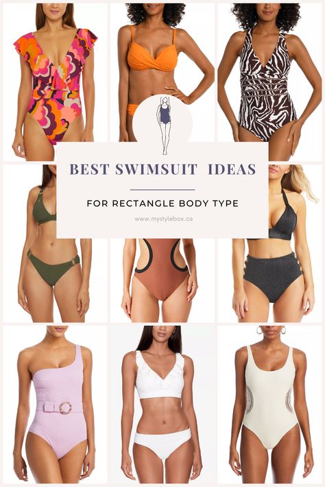 Best Swimsuits Ideas For Rectangle Body Type! Summer Capsule Wardrobe Rectangle Body Shape, Rectangular Body Shape Bikinis, Rectangle Body Swimsuit, Bathing Suits For Inverted Triangle, Rectangle Body Shape Bathing Suit, Square Body Shape Bikinis, Rectangle Body Shape Swimwear, Bathing Suit For Body Type Rectangle, Best Bathing Suit For Body Type