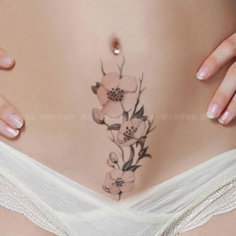 Belly Tattoo Ideas, Color Flower Tattoo, Lower Stomach Tattoos For Women, Belly Button Tattoos, Sheet Flowers, Stomach Tattoos Women, Tattoos To Cover Scars, Belly Tattoos, Belly Tattoo