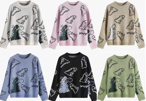 Dinosaur Jumper, Dinosaur Sweater, Kawaii Dinosaur, Y2k Outfits, Cute Dinosaur, Dinosaur Print, Printed Sweater, Crochet Sweater, Long Sleeve Pullover