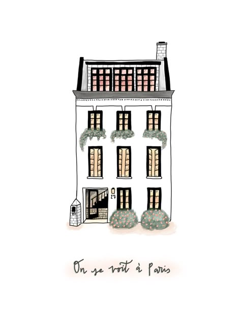 French Building Illustration, Apartment Drawing Exterior, French Buildings Drawing, Apartment Building Illustration, Bloxburg Townhouse, Places Illustration, Bill Folder, French Townhouse, French Buildings