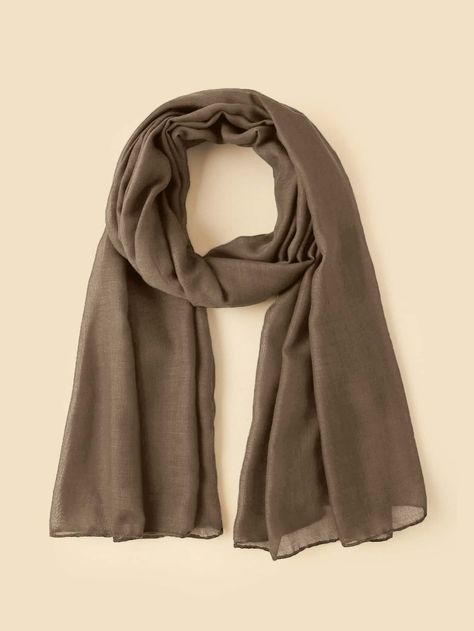 Brown Casual   Polyester Plain Scarf Embellished   Women Accessories Plain Scarves, Neckwear Women, Hijab Scarf, Lightweight Scarf, Women's Jewelry And Accessories, Long Scarf, Trendy Fashion Women, Silk Scarves, Square Scarf