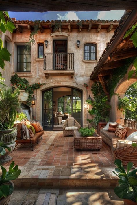 Garden Provence, Tuscan Houses, Mediterranean Terrace, Courtyard Homes, Tuscan Homes, Wood Cottage, Terrace Patio, Patio Decor Ideas, Outdoor Deco