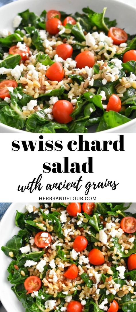 Chard Recipes Easy, Leafy Green Recipes, High Fiber Meal Plan, Wildfit Recipes, Swiss Chard Salad, Swiss Chard Recipe, Ancient Grains Salad, Swiss Chard Recipes Easy, Chard Salad