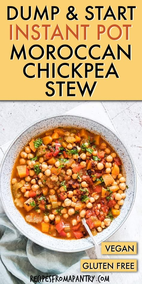 Instant Pot Moroccan Stew, Chickpea Instapot Recipes, Chickpea Instant Pot, Instant Pot Mediterranean Recipes, Instant Pot Moroccan, Vegetarian Instant Pot Recipes, Harira Recipe, Instant Pot Chickpeas, Chickpea Stew Vegan