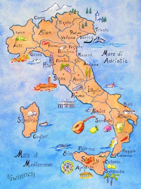 Cute map of Italy Family Chart, Map Of Italy, Sorrento Italy, Sardinia Italy, Italy Map, Family Scrapbook, Naples Italy, Sicily Italy, Italy Photo