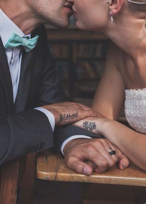 Hubby And Wife Tattoos, Husband And Wife Tattoos Unique Finger, Matching Wife And Wife Tattoos, Tattoo For My Wife, Couple Hand Tattoos Husband Wife, Tattoo For Wife On Husband, Matching Husband And Wife Tattoos Unique, Tattoo For Husband Marriage, Wife Tattoos For Men