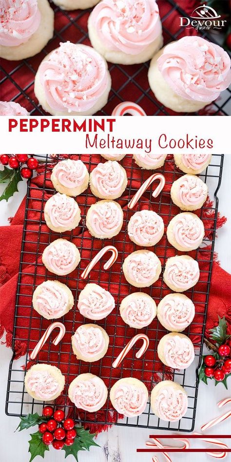 Light and fluffy Peppermint Meltaways Cookies a vanilla base cookie with Peppermint Extract and crushed candy canes. Melt in your mouth good Soft Peppermint Cookies, Buttermint Cookies, Peppermint Meltaway Cookies, Meltaways Cookies, Peppermint Crunch Cookies, Peppermint Meltaways, Melting Moments Cookies, Peppermint Chocolate Chip Cookies, Peppermint Cookie