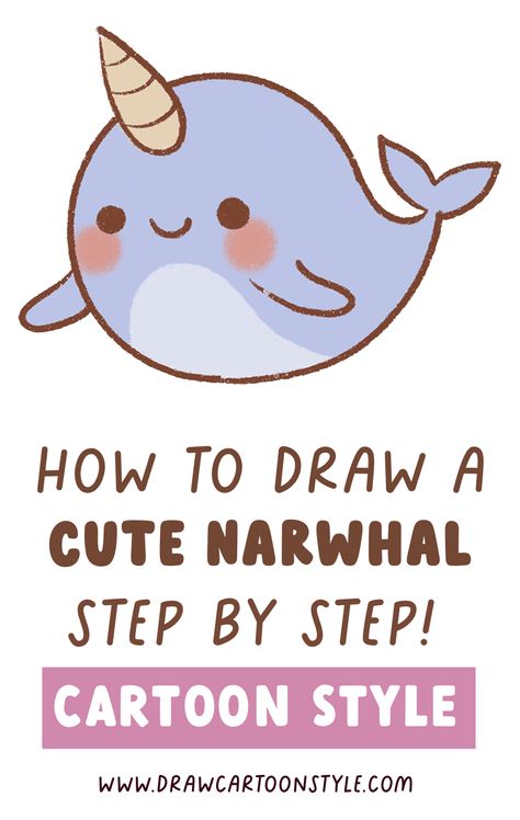 easy drawing narwhal, step by step drawing, drawing tutorial, easy procreate drawing tutorial, how to draw a cute narwhal step by step, How To Draw A Narwhal, Cute Narwhal Drawing, Cute Animal Drawings Kawaii Easy, Cartoon Narwhal, Narwhal Drawing, Kawaii Narwhal, Draw Kawaii, Drawing Kawaii, Cute Narwhal