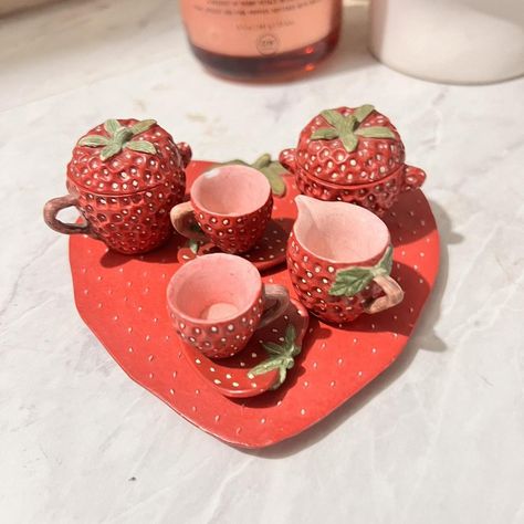 Strawberry 🍓  mini tea sets  set toy ceramic  price... - Depop Strawberry Stuff, Strawberry Decor, Mini Tea Set, Strawberry Decorations, Tea Sets, All Brands, Tea Set, Red Green, Jewelry Sales