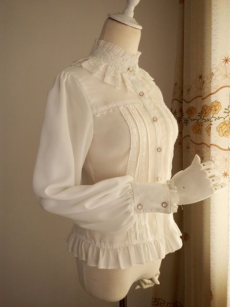 Victorian Shirt, Cottagecore Clothes, Halter Dress Short, Leg Of Mutton Sleeve, White Collared Shirt, Blouse Sale, White Shirt Dress, Chiffon Shirt, Lace Fashion