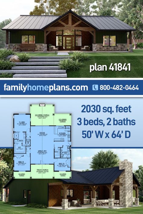 House Plan 41841, Lake House Open Floor Plan, Small House Plans With Basement And Garage, Split Bedroom Ranch Floor Plans With Basement, House Plans With Screened In Back Porch, One Story Split Bedroom Floorplans, One Story Rustic House Plans, Modular Ranch Homes, Simple Rectangular House Plans