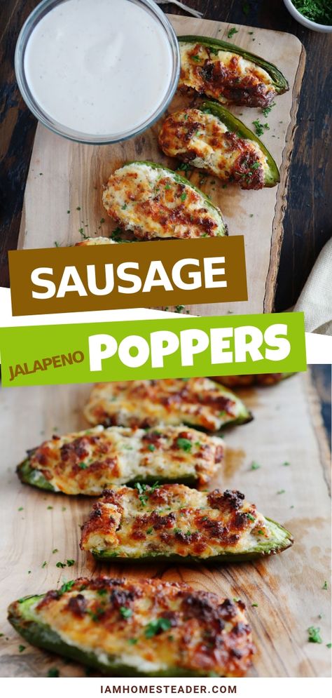 Jalapeno Sausage Poppers, Cream Cheese And Sausage, Jalapeno Poppers With Sausage, Jalapeño Poppers Recipe, Popper Recipes, Jalapeno Popper Appetizer, Sausage Stuffed Jalapenos, Best Jalapeno Poppers, Cream Cheese Stuffed Jalapenos