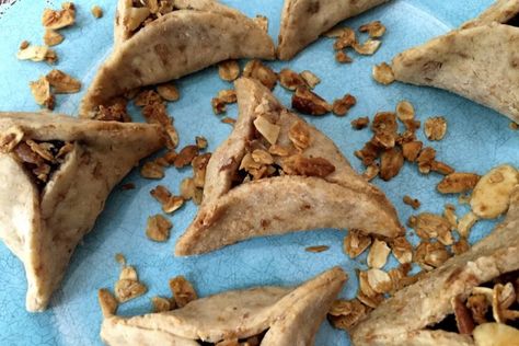 Hamantaschen Granola Image by Paula Shoyer Easy Hamentashen Recipe, Hamentashen Recipe, Hamantaschen Recipe, Pie Crust Dough, Dry Coconut, Jelly Roll Pan, Apple Filling, Kosher Recipes, Lemon Poppyseed