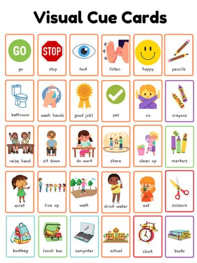 Visual cue cards | TPT Visual Cues For Classroom, Visual Cue Cards Free Printable, Visual Cue Cards, Baby Guide, Emotion Chart, Cue Cards, Visual Cue, Visual Learning, Free Preschool