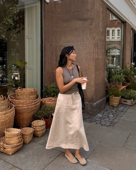 AD | Summer in Copenhagen is the best! 🌞 My go-to summer combo? A vest and an A-line linen skirt—perfect for those sunny days! @somethingthold Copenhagen Summer Outfits, Summer In Copenhagen, Sunny Day Outfit, Copenhagen Summer, Glamorous Fashion, Story Board, Linen Skirt, Day Outfit, Glamour Fashion