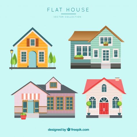 Colorful houses collection in flat style Free Vector House Vector Illustration, Bohemian Apartment Decor, Home Gym Design Garage, Watercolor House Painting, Colorful Houses, Building Illustration, Posca Art, Casa Vintage, House Illustration