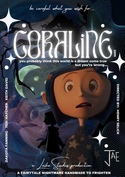 Movie Posters Minimalist Graphic Design, Tim Burton Poster, Coraline Poster, Coraline Movie, Coraline Aesthetic, Photo Cutout, Dorm Posters, Movie Covers, Cartoon Posters