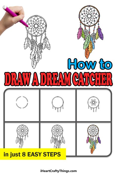 How To Draw A Dreamcatcher Step By Step, Dream Catcher Drawing Easy Step By Step, How To Draw A Dreamcatcher, Cool Drawings Easy Step By Step, Funny Face Drawings, Dream Catcher Drawing, Trin For Trin Tegning, Easy Disney Drawings, Pencil Drawings For Beginners