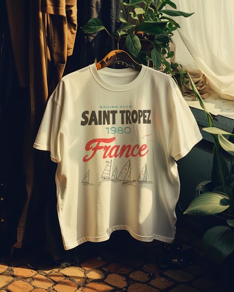 Sun, sea, and Summers In France. 🌞🌊🇫🇷 #SaintTropezStyle #VintageVibes #SailingClub St Tropez Style, Saint Tropez France, St Tropez France, Just A Taste, Cute Shirt Designs, Club Shirts, The Saint, Saint Tropez, Apparel Design