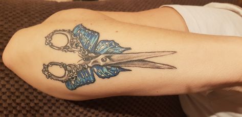 Butterfly Scissors Tattoo, Butterfly Scissors, Scissor Tattoo, Tiger Butterfly Tattoo, Monarch Butterfly Tattoo, Unique Butterfly Tattoos, Butterfly Wrist Tattoo, Skull Hand Tattoo, Anatomical Heart Tattoo