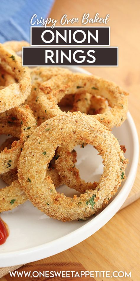 Baked Onion Rings Baked Onion Rings, Homemade Onion Rings, Summer Burgers, Roasted Grape Tomatoes, Baked Onion, Baked Onions, Single Serving Recipes, Seasoned Bread Crumbs, Cooking For One