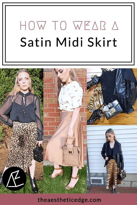 If you need some inspiration on how to wear a satin midi skirt, I have you covered with 3 ideas. This look book is completely shoppable, while giving you ideas on how to pair up colors, layer, and more. #satinmidiskirt #satinmidiskirtoutfits #satinmidiskirtoutfitsevening #satinmidiskirtoutfitssummer #satinmidiskirtanimalprint #satinmidiskirtbeige #satinmidiskirtboots How To Dress A Satin Skirt, Satin Midi Skirt Outfits Summer, How To Style Satin Skirt, Satin Skirt Outfit Casual, Satin Midi Skirt Outfit, Satin Midi Skirt Outfits, Midi Skirt Boots, Midi Skirt Outfit Winter, Long Satin Skirt