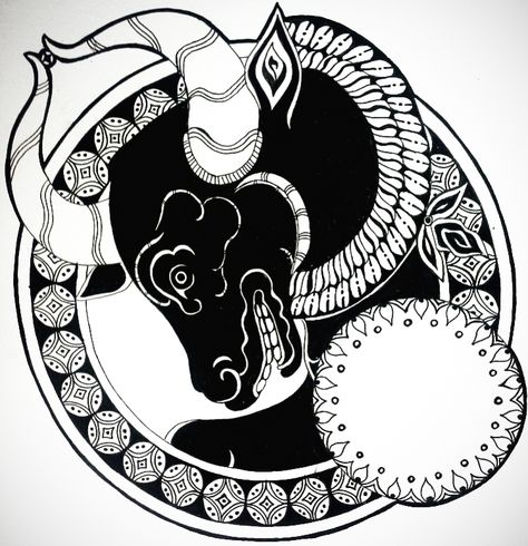 chinese Horoscope (Ox) by schonheit.deviantart.com on @DeviantArt Year Of The Ox Tattoo Design, Chinese Ox Tattoo, Year Of The Ox Tattoo, Chinese Zodiac Tattoo, Ox Tattoo, Animal Cell Project, Horoscope Tattoo, Indian Tattoo Design, Taurus Constellation Tattoo