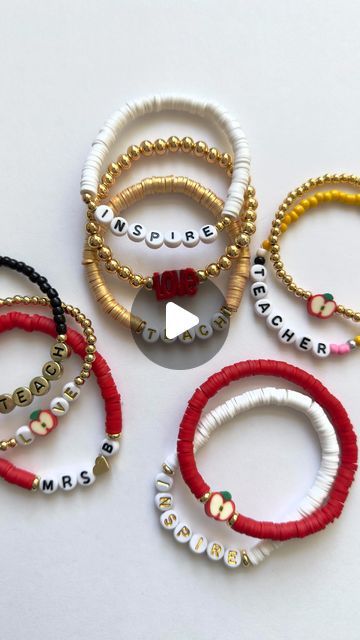 🐾 marley & yelby on Instagram: "Teacher Appreciation Gifts  Bracelets are sold separately or as a set 🍎 🍏 📚  Teachers prefer “bracelet stacks” over @starbucks for Teachers Appreciation…. ask them 🤔 💭   Etsy link in bio   #teach #love #inspire #teacher #teachers #teaching #teachersofinstagram #teachersfollowteachers #teacherlife #appreciation #kids #class school #boys #girl #mama #mamalife #etsy #etsyshop #etsyseller #etsysellersofinstagram #etsyfinds #pulseras #regalos #profe #professora #armcandy #ootd #jewelry #gifts" Gifts Bracelets, Teachers Appreciation, Bracelet Stacks, Teach Love Inspire, Kids Class, Seed Bead Bracelets, Appreciation Gifts, Teacher Life, Arm Candy