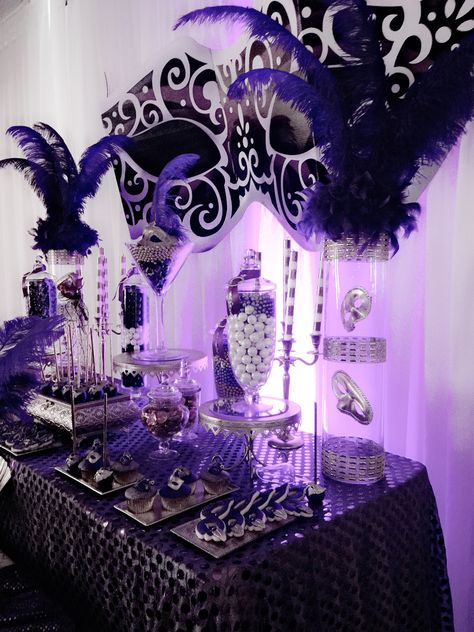 Masquerade Theme by Mar Garcia Purple Masquerade, Moonlight Masquerade, Blue Masquerade Party Decorations, Purple Masquerade Quinceanera Ideas, Purple Masquerade Party, Masquerade Themed Sweet 16, Masquerade Quinceanera Theme, Masquerade Sweet 16, Masquerade Quinceanera Ideas