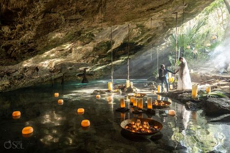 Mayan wedding cenote ceremony - Del Sol Photography Manifest Wedding, Water Ceremony, Bobo Wedding, Cenote Wedding, Mayan Wedding, Cardinal Directions, Water And Fire, Water Wedding, Ceremony Design