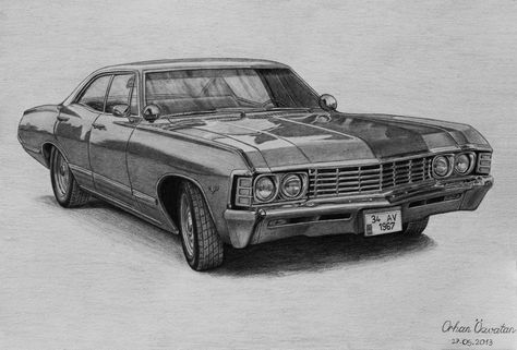 Chevrolet Impala 1967, Impala 1967, Impala Car, Car Drawing Pencil, Impala 67, 1967 Chevy Impala, 1967 Chevrolet Impala, Supernatural Art, Pencil Drawing Ideas