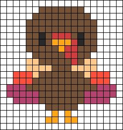 Embroidery Floss Crafts, Turkey Drawing, Perler Bead Mario, Tiny Cross Stitch, Easy Pixel Art, Halloween Cross Stitch Patterns, Beads Designs, Graph Paper Art, Fall Patterns