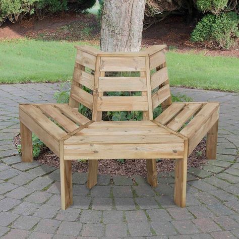 Forest Tree Seat - Pressure Treated - elbec garden buildings Bench Around Trees, Small Garden Bench, Tree Seat, Tree Bench, Corner Seating, Sowing Seeds, Wooden Garden Furniture, Diy Entryway, British Garden