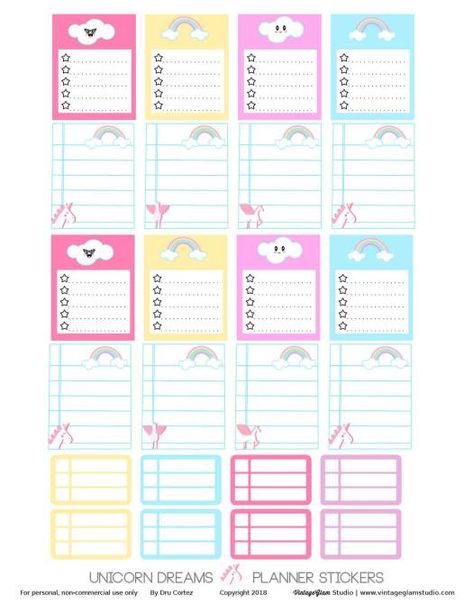 Unicorn Dreams-Free Planner Stickers Printable - Glam Studio, Planner Stickers Printable, Binder Printables, Free Planner Stickers, Print Planner, Erin Condren Planner, Stickers Printable, Planner Printables, Planner Binder