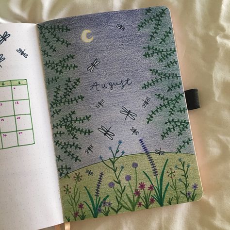 august summer dragonfly bullet journal theme #bujo #bujoideas #bulletjournal #bulletjournaling #bulletjournalideas Cover Page Journal Ideas, 2022 Cover Page, Bujo Theme Ideas, Happy August, August Summer, Bullet Journal Themes, Journal Inspo, Journal Themes, Bullet Journal Inspo