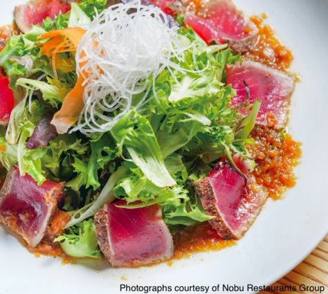 Sashimi Salad Recipe, Nobu Recipes, Nobu Recipe, Retreat Recipes, Sashimi Salad, Tuna Fillet, Poke Bowls, Fresh Tuna, Dressing Recipes