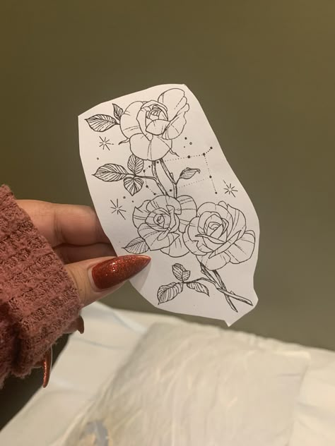 Star Rose Tattoo, Rose Gemini Tattoo Ideas, Rose With Stars Tattoo, Star And Rose Tattoo, Rose And Stars Tattoo, Gemini Tattoo With Flowers, Butterfly Constellation Tattoo, Rose And Star Tattoo, Gemini Rose Tattoo