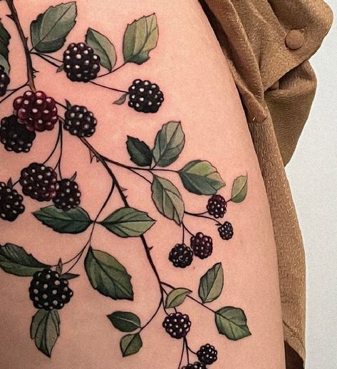 Tattoo artist Vanessa Core | Milano, Italy | iNKPPL Blackberry Tattoo Color, Raspberry Reference, Berry Tattoos, Ella Tattoo, Vanessa Core, Raspberry Tattoo, Blackberry Tattoo, Feminine Shoulder Tattoos, Grabby Hands