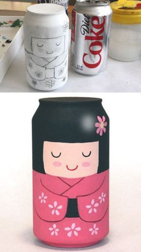 43 Simple Anime & Manga Crafts to Make at Home - Big DIY IDeas Selamat Hari Valentine, Soda Can Crafts, Manga Gift, Simple Anime, Do It Yourself Crafts, Diy Upcycling, Recycled Art, Can Crafts, Kokeshi Dolls