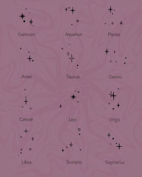 Tattoo Ideas Star Sign, Zodiac Star Tattoo Ideas, Small Astronomy Tattoo Ideas, Zodiac Signs Constellations Tattoo, Star Cluster Tattoo Zodiac, Libra Constellation Tattoo Collar Bone, February Star Sign Tattoo, Astrology Couple Tattoo, Star Horoscope Tattoo