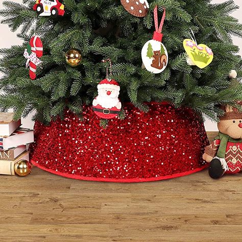 Amazon.com: EDLDECCO Christmas Tree Collar 30 Inches Base Sequin Tree Skirt Ring Plastics Sheets with Collar Cover Holiday Home Party Decor Ornaments (Red) : Home & Kitchen Christmas Tree Basket, Christmas Tree Base Cover, Tree Collar Christmas, Snowflake Tree Skirt, Christmas Tree In Basket, Christmas Tree Ring, Christmas Tree Collar, Tree Basket, Christmas Tree Base